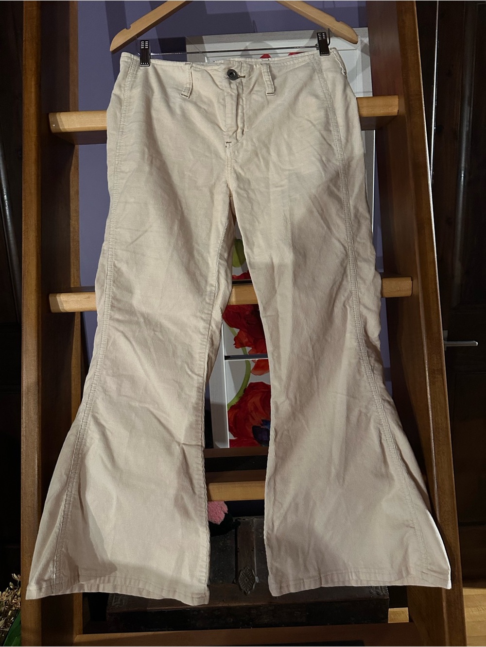 Free People Cream Flared Wide-Leg Jeans